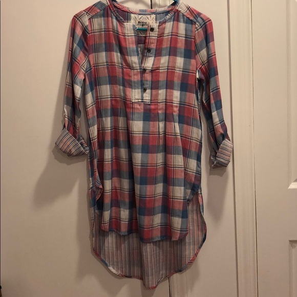 Anthropologie Tops - Anthropologie Pink and Blue Plaid Gauze Tunic